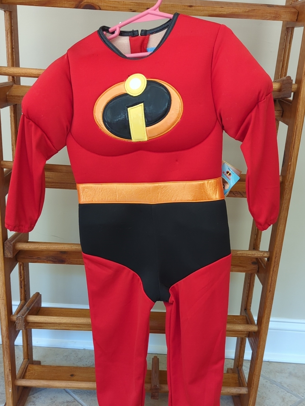 Disney Red and Black Incredibles Kids Superhero Costume with Gold Emblem